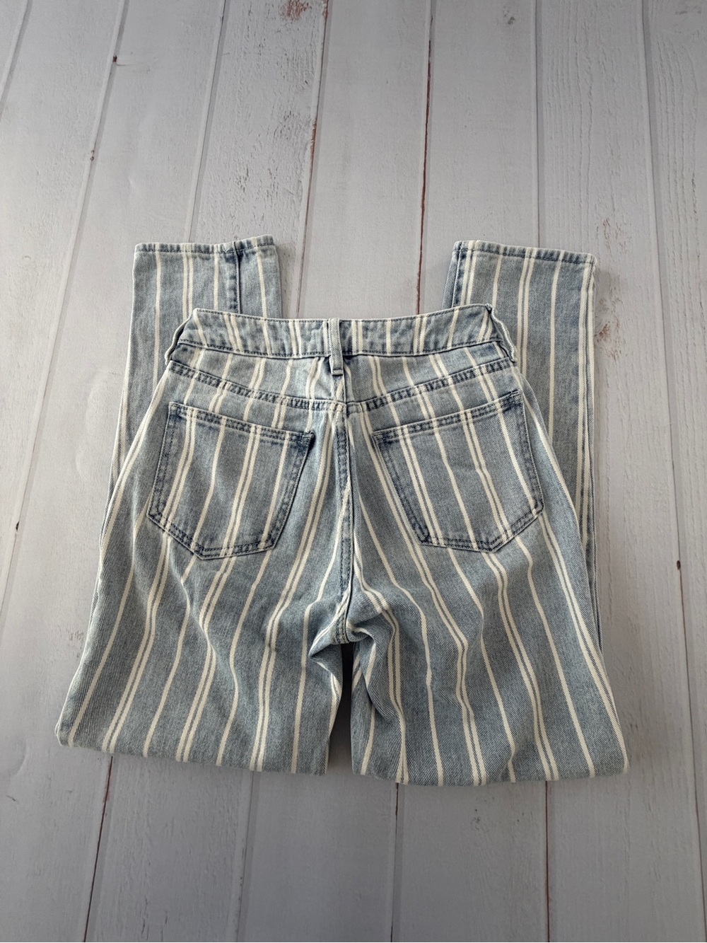PacSun Mom Jeans Size 23 Blue White Striped High Rise Straight Leg Denim - Picture 10 of 11